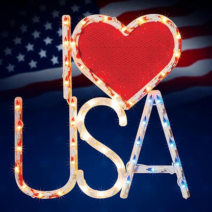 LAMPHOME 50L Patriotic Window Lights, July 4th Independence Day Decorations, Fourth of July USA Window Lights, Outdoor & Indoor 4th of July Window Lights for Home, Porch, Memorial Day Decor