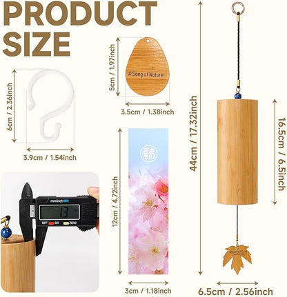 OcarinaWind Bamboo Wind Chimes Outdoor - Handcrafted Deep Tone Wood Zen Chime, C Major Tuned Musical Decoration for Garden, Patio, Memorial or Housewarming Gift