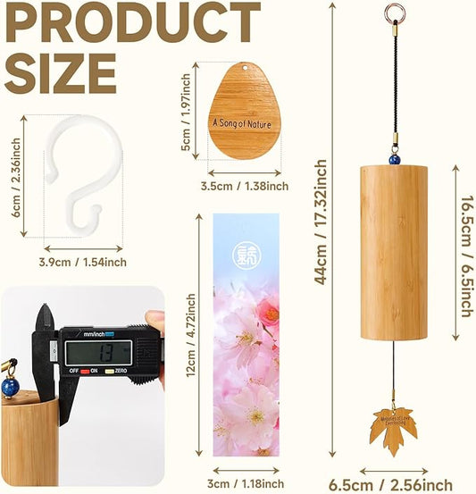 OcarinaWind Bamboo Wind Chimes Outdoor - Handcrafted Deep Tone Wood Zen Chime, C Major Tuned Musical Decoration for Garden, Patio, Memorial or Housewarming Gift