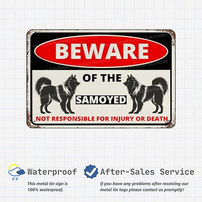 Beware Of The Dog Samoyed Sign Aluminum Metal Tin Signs Outdoor Yard Sign Warning Sign For Fence Yard Home Kitchen Farm Garden Wall Decor 8x12 Inch