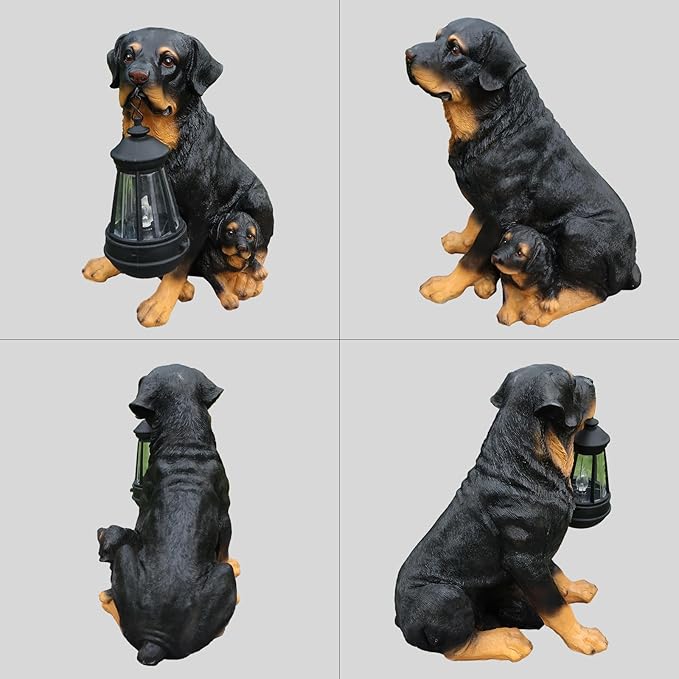 Outdoor rottweiler Dog Statue with Interchangeable Welcome sign and Detachable Garden Dog Sculpture Décor Garden Statue Outdoor Dog statue Solar Lights Statue Outdoor Garden Decor Yard Decorations
