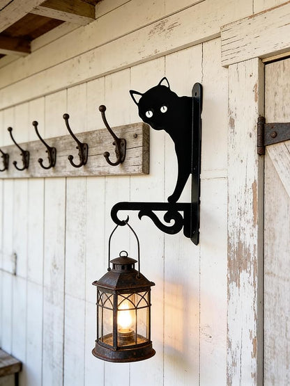 Iron Plant Hangers Hooks for Outdoor -10inch Hanging Plants Flower Fern Pots Lantern Bird Feeder Wind Chimes for Porch Garden Farmhouse (The cat Hiding in The Dark)