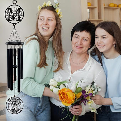 Personalized Mother's Day Wind Chimes with Custom Metal Signs, Tree of Life Mom Wind Chime with Family Name & Kids Names, Outdoor Garden Hanging for Mom
