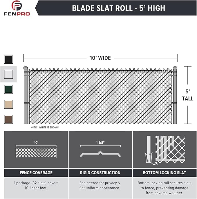 Chain Link Fence Privacy Blade Slates with Bottom Lock 5x10 Ft White for Gardening, Privacy, Outdoor Wall, Balcony, Patio, Yard, Safety Fence Screen Cover for Dog, Cat, Pet Hedge Slats