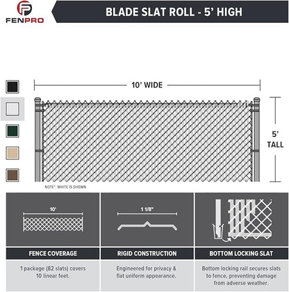 Chain Link Fence Privacy Blade Slates with Bottom Lock 5x10 Ft White for Gardening, Privacy, Outdoor Wall, Balcony, Patio, Yard, Safety Fence Screen Cover for Dog, Cat, Pet Hedge Slats