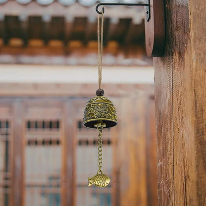 MrMrKura 4 Pcs Vintage Dragon Fengshui Bell, Brass Bless Wind Chimes for Outside Hanging Bell for Good Luck Home Garden Patio Indoor Outdoor Decor