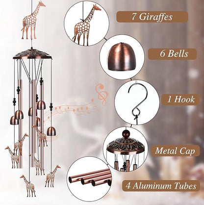 Briwooody Giraffe Wind Chimes for Outside Giraffe Gifts for Women Mom Metal Wind Chimes Memorial Birthday Decor for Outdoors Patio Garden Porch Yard Home Decoration