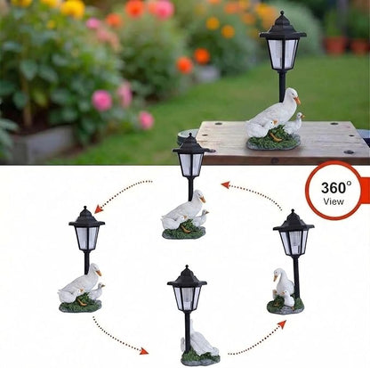 Solar Duck Family Garden Statue with Lights, Resin Mother Duck & Ducklings Figurine Outdoor Decor for Lawn Yard Patio Pathway