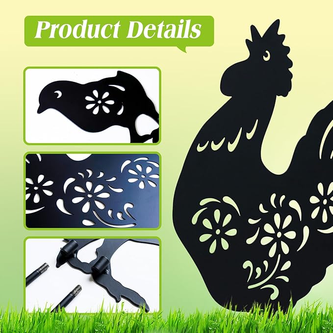 EZTZEN Chicken Metal Garden Stakes Decorative,Chicken Gifts for Women/Men/Chicken Lovers Gifts,Black Chicken Silhouette Statues Garden Decor for Outside,Outdoor Decor,Yard Art,Patio,Lawn Ornaments