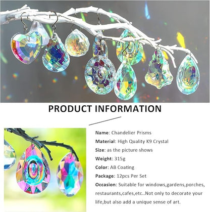 Kanpura 12 Pcs Crystal Suncatchers Colorful Chandelier Prisms Crystals Pendants Parts Hanging Ornament for Wedding Window Home Decor