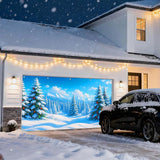 IVN Christmas Garage Door Cover Decoration 13x6ft Snow Covered Pine Trees Blue Mountain Forest Scene Merry Christmas Winter Garage Door Banner Home Door Front Yard Decor for Xmas Eve Holiday Outdoor