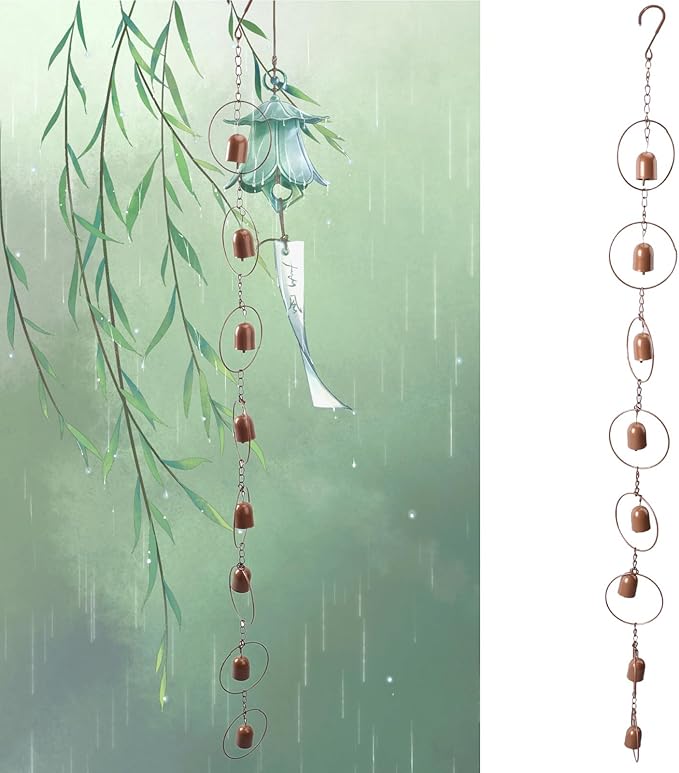 Hanging Rain Chain Metal Chime with Hooks Soothing Sounds Effective Gutter Drainage Catcher for Balcony Courtyard