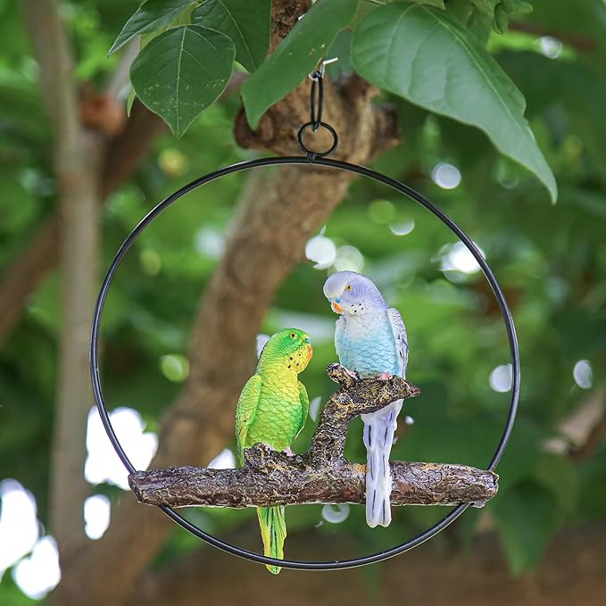 Exotic Hanging Parrot Statue - Vibrant Hand-Painted Resin Decor for Patio, Garden, Lawn, Pool, or Sunroom - Ideal Tropical Bird Gift