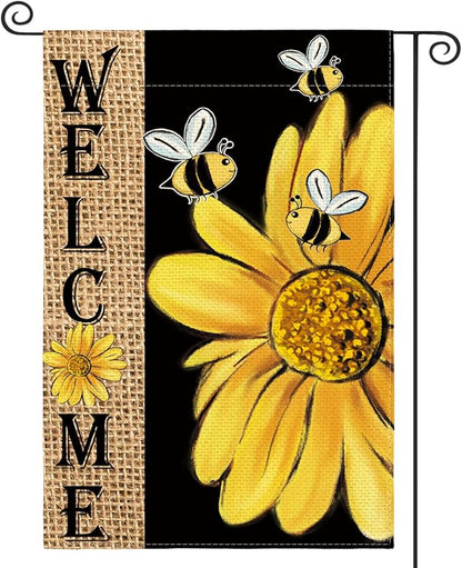 AVOIN colorlife Spring Summer Bee Sunflower Garden Flag 12x18 Inch Double Sided, Welcome Holiday Burlap Yard Outdoor Decoration