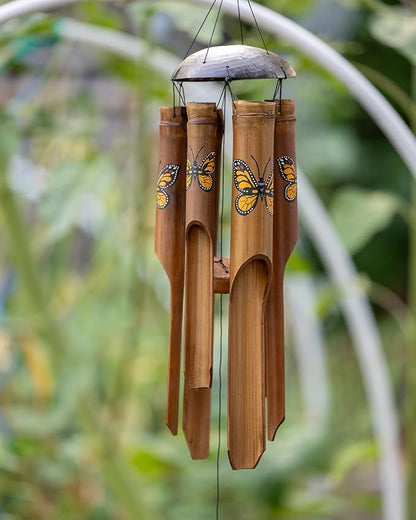 Cohasset Gifts 125 Butterfly Simple Bamboo Wind Chime, Large, Hand Painted Monarch