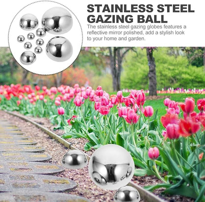 BESTonZON 10Pcs Stainless Steel Half Gazing Balls for Garden Decor Mirror Sphere Outdoor Yard Hollow Floating Globe Polished Metal Orbs Assorted Sizes