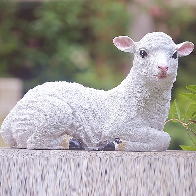 Jerliflyer 1PCS Lamb Garden Statue,Sheep Hand Made Lifelike Sculpture Indoor Outdoor Decoration(Small Lying Posture Shape