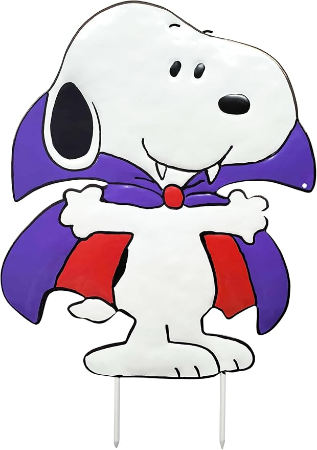 PRODUCTWORKS Peanuts Pumkin Press-in Icon Metal Stake Halloween Harvest Decor Porch Decorating Indoor Outdoor (Snoopy Vampire)