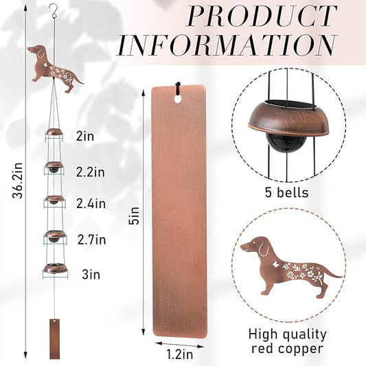 Geelin Dog Wind Chimes for Outside Dachshund Memorial Gift for Dog Lovers, 36" Copper Metal Wind Chime for Women Men Garden Front Yard Patio Decor, Memorial Housewarming Birthday Festival Gifts