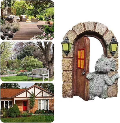 Marsrut Dragon Garden Sculpture, Fairy Outdoor Yard Ornament Decor, Lovely Courtyard Decorative Resin Statue, Open The Door Shape for Window Wall Art Sand Decor Indoor Outdoors Craft