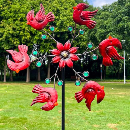 Cardinal Red Bird Wind Spinner Garden Decor, 48 Inch Metal Yard Spinner Sculpture for Patio Lawn & Outdoor Decorations