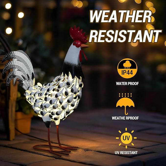 HONGLAND Metal Rooster Yard Decor,16" Solar Chicken Garden Statues Outdoor,Farm Animals Lawn Decorative Ornaments Outside for Home Patio Backyard Landscape