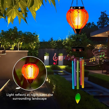 Starsoul Solar Wind Chimes for Outside, Rainbow Hot Air Balloon with Flickering Flame Solar Wind Chime, Glass Windchimes Outdoors Garden Decor, Gift for Mother's Day Mom Grandma