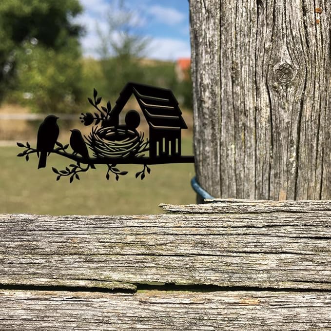 SUPERDANT A Bird's Nest on Branch Metal Garden Decor Birdie's Home Outdoor Garden Ornament Black Silhouette Outdoor Decor Animal Yard Stakes Decorative Metal Wall Art for Lawn Patio Gift for Gardeners