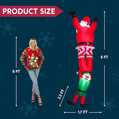 Joiedomi Hanging Christmas Inflatables Decoration, Christmas Inflatable Climbing Santa with Falling Elf, Blow Up Santa with Build-in LEDs for Xmas Party Outdoor Yard Garden Lawn Decor