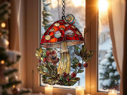 Mushrooms Acrylic Stained Window Hanging Pink Mushroom Suncatcher Cottagecore Home Decor for Friends Suncatchers Indoor Window Suncatchers Windows Garden
