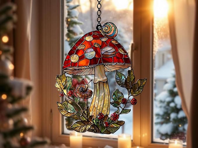 Mushrooms Acrylic Stained Window Hanging Pink Mushroom Suncatcher Cottagecore Home Decor for Friends Sun Catchers Indoor Windown Suncatchers Windows Garden