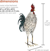 Alpine Corporation 28" Tall Outdoor Metal Feathered Rooster Statue with Vibrant Design, Garden Decor, White/Black