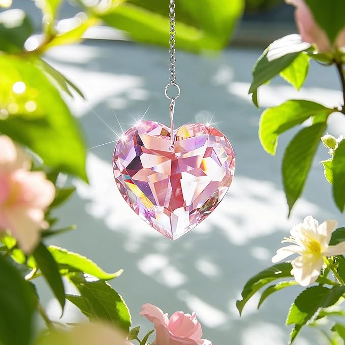 H&D HYALINE & DORA Pink Heart Crystals Suncatcher Hanging Heart Sun Catcher with Chain Pendant Ornament for Window Home Garden Christmas Tree Party Wedding Decor(3 Pack)
