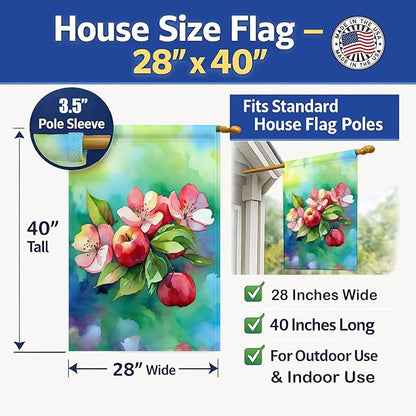 Caroline's Treasures Arkansas Apple Blossom in Watercolor House Flag Large Porch Sleeve Pole Decorative Outside Yard Banner Artwork Wall Hanging, Polyester, House Size, Multicolor
