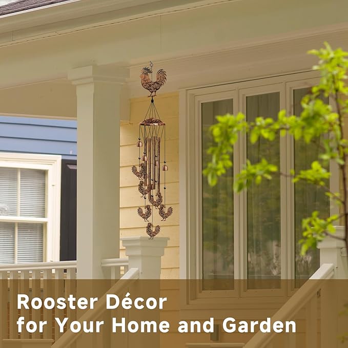 Rooster Wind Chimes for Outside, Rooster Gifts for Women/Men/Mother/Father, Metal Windchimes for Birthday/Christmas/Thanksgiving, Chicken Decor for Patio, Garden,Yard, Home, Porch