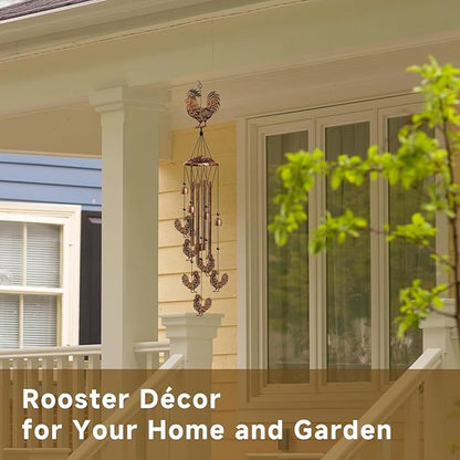 Rooster Wind Chimes for Outside, Rooster Gifts for Women/Men/Mother/Father, Metal Windchimes for Birthday/Christmas/Thanksgiving, Chicken Decor for Patio, Garden,Yard, Home, Porch