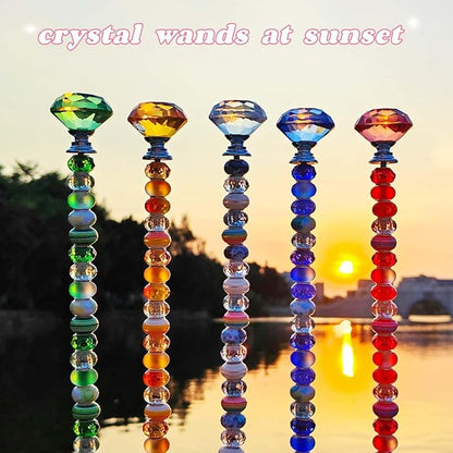 255Pcs Beaded Garden Stakes Kit with 225 Large Hole Beads, 12IN DIY Fairy Wand Kit for Different Holidays, Fairy Garden Accessories Outdoor, Beadable Items (Crystal Diamond)
