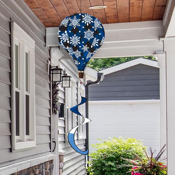 Briarwood Lane Checkered Snowflakes Winter Deluxe Hot Air Balloon Windsock Wind Twister Everyday 54" L
