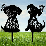 CREATCABIN 2Pcs Black Dog Stake Metal Dog Garden Decor Art Dog Silhouette Statues Garden Decorative Dog Ground Insert Lawn Ornaments for Outside Outdoor Dog Lover Gifts 8.6/8.3x11.8Inch