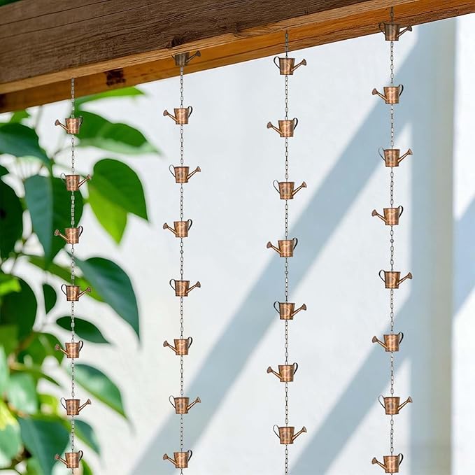 Faux Copper Watering Can Rain Chain for Gutters and Downspouts Decorative Hanging Metal Rain Catcher Chain, Rustic Farmhouse Patio, Pergola & Backyard Decor