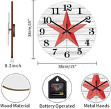 Retro Farmhouse Wall Clock Western Texas Star Vintage Retro Style Wood Clock Silent Non-Ticking Battery Operated Wooden Desk Clock for Living Room School Patio Home Accent 15 Inch