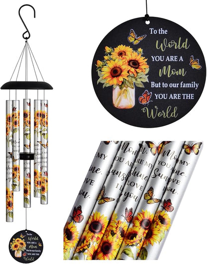 Sunflower Wind Chimes with Heartfelt Message Gift for Mom, Mother's Day Best Gifts for Mom Wind Chimes for Outside, Love Reminder Gifts for Mother Birthday Thanksgiving Christmas from Daughter Son