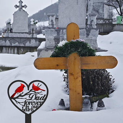 Rngmsi Dad Grave Decorations for Cemetery, Metal Sympathy Memorial Stakes for Loss of Father, Cardinal Cemetery Decorations for Grave Outdoors Yard Garden(12 X 7.5 Inches)