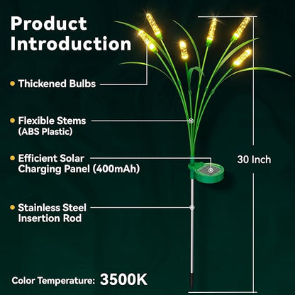 6 Packs Reeds Solar Garden Light, 30 Inch Garden Solar Light with 36 Bulbs, Intelligent Light Control System, IP65 Waterproof, Outdoor Solar Light for Decorating Yard, Pathway(Warm Color)