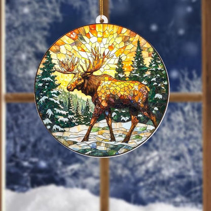 Stained Glass Style Acrylic Moose Ornament 2025 - Rustic Cabin Christmas Tree Ornament, Wildlife Suncatcher Window Hanging, Winter Holiday Decor Gift for Nature & Outdoor Lovers, Shatter(Sun-23)