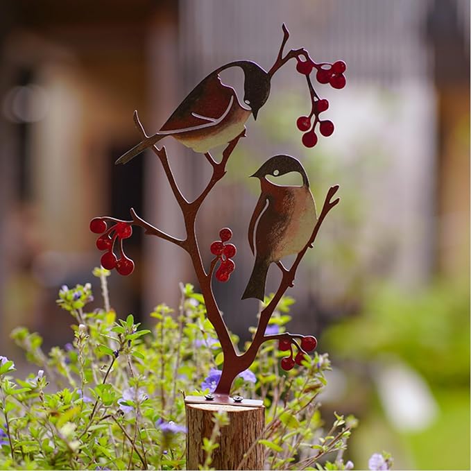 Wrought Iron Bird Decoration Metal Iron Art Animal Bird Hanging Ornaments Cute Bird Art Iron Sculpture Creative Outdoor Silhouettes Garden Crafts for Garden (Grey)