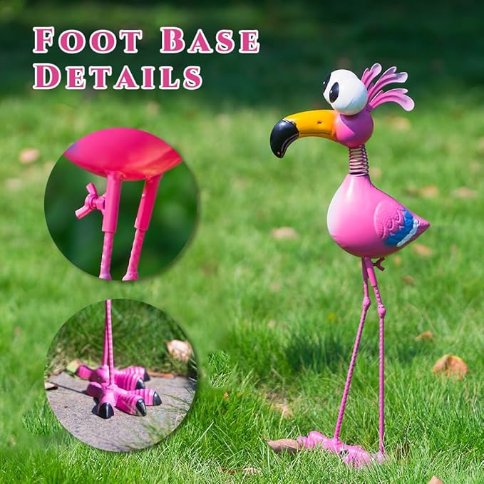 Flamingo Metal Garden Statues Outdoor Decor, Funny Pink Flamingo Bird Outdoor Sculptures Yard Art Decoration for Home Patio Lawn Backyard, Gift for Lovers Moms Women