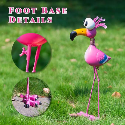 Flamingo Metal Garden Statues Outdoor Decor, Funny Pink Flamingo Bird Outdoor Sculptures Yard Art Decoration for Home Patio Lawn Backyard, Gift for Lovers Moms Women