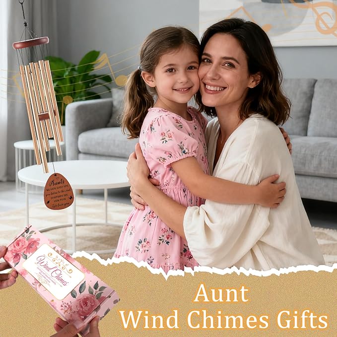Aunt Gifts Wind Chime - Aunt Birthday Christmas Mother's Day Thanskgiving Gifts for from Niece Nephew, Auntie Wind Chimes for Outside Garden Patio Porch Decor