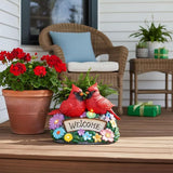 Solar Garden Statues 5.3" Couple Red Cardinal Figurines with Welcome Sign Waterproof Flower Garden Decor LED Lights for Outdoor Yard Patio Lawn Gifts for Mother Grandma Wife Sister Women